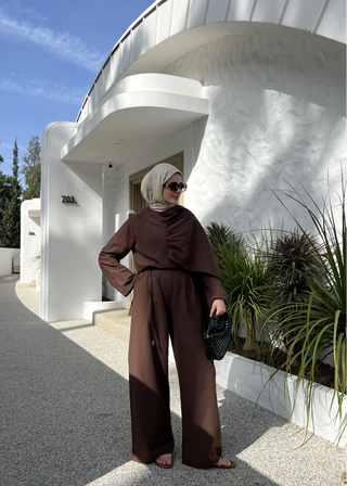 Drapiertes Leinenset - Schokolade