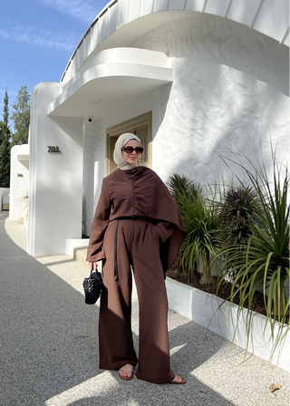 Drapiertes Leinenset - Schokolade