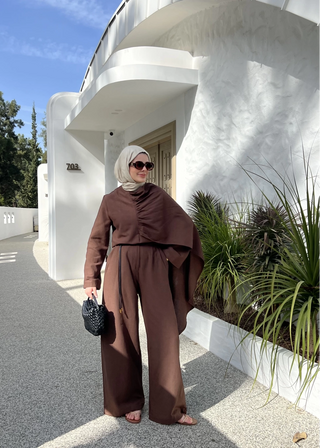 Drapiertes Leinenset - Schokolade