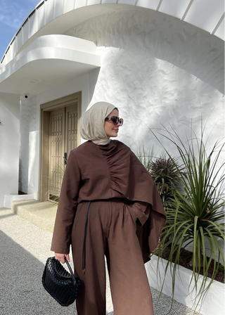 Drapiertes Leinenset - Schokolade