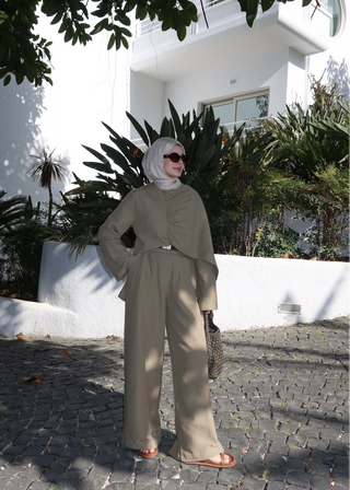 Drapiertes Leinenset - Salbeigrün