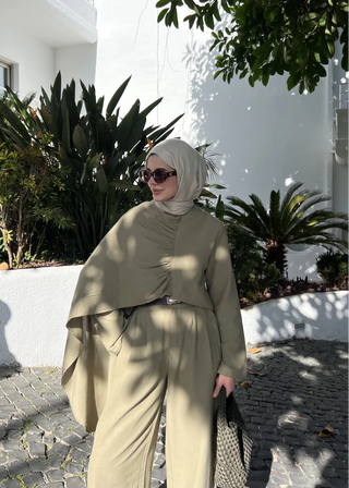 Drapiertes Leinenset - Salbeigrün